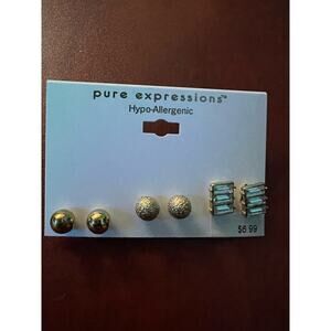 Pure Expressions Hypoallergenic 3-Pair Earring Set - Classy Studs